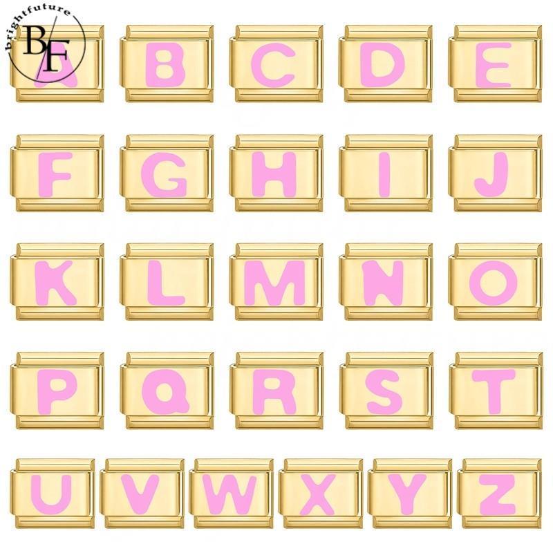 ทองสีชมพู26ตัวอักษรอิตาลีเสน่ห์สร้อยข้อมือพอดี9มิลลิเมตรสร้อยข้อมือสแตนเลส ทําเอง เครื่องประดับทําอุปกรณ์ย้อนยุคบุคลิกภาพโมดูลสร้อยข้อ