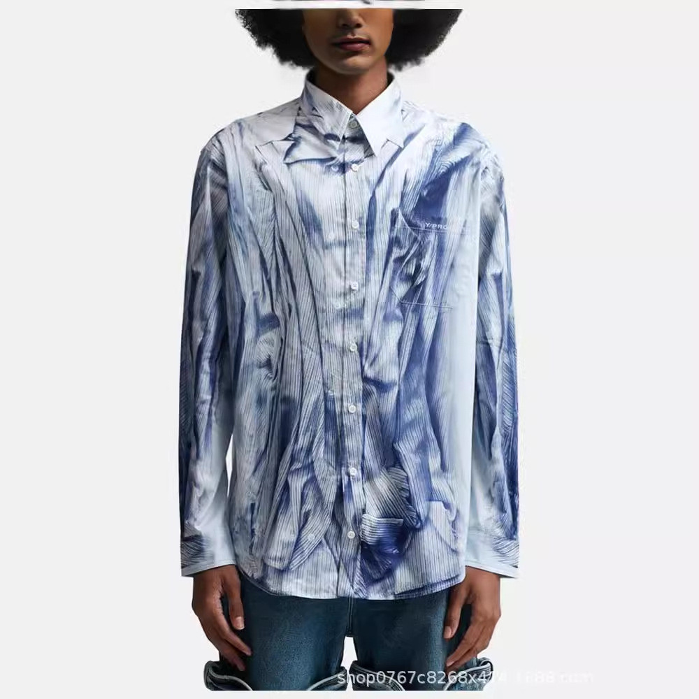 IJNV Y/project Hawaiian style Vacation Runway Style Bodycon Printed Long Sleeve Shirt