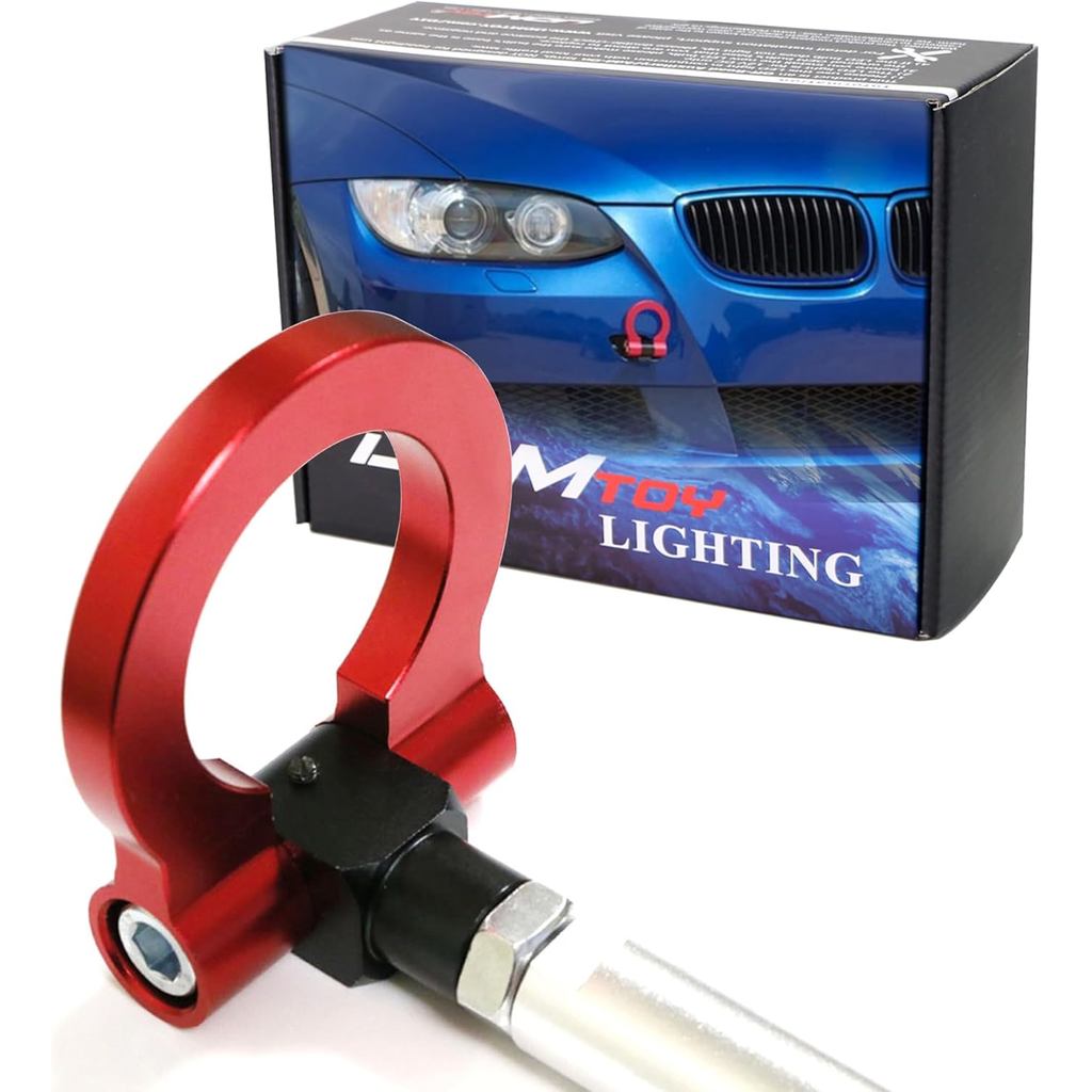 IJDMTOY Red Track Racing Style Tow Hook Ring เข้ากันได้กับ BMW 1 3 5 Series X5 X6 (E36 E39 E46 E90 E