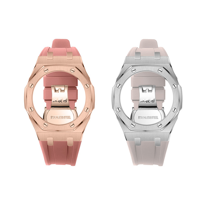เหมาะสําหรับ Casio GM2100 GA-2100 GMA-S2100 ดัดแปลง 4th Generation Farm Oak เคสสแตนเลสสายซิลิโคนอ่อนนุ่ม