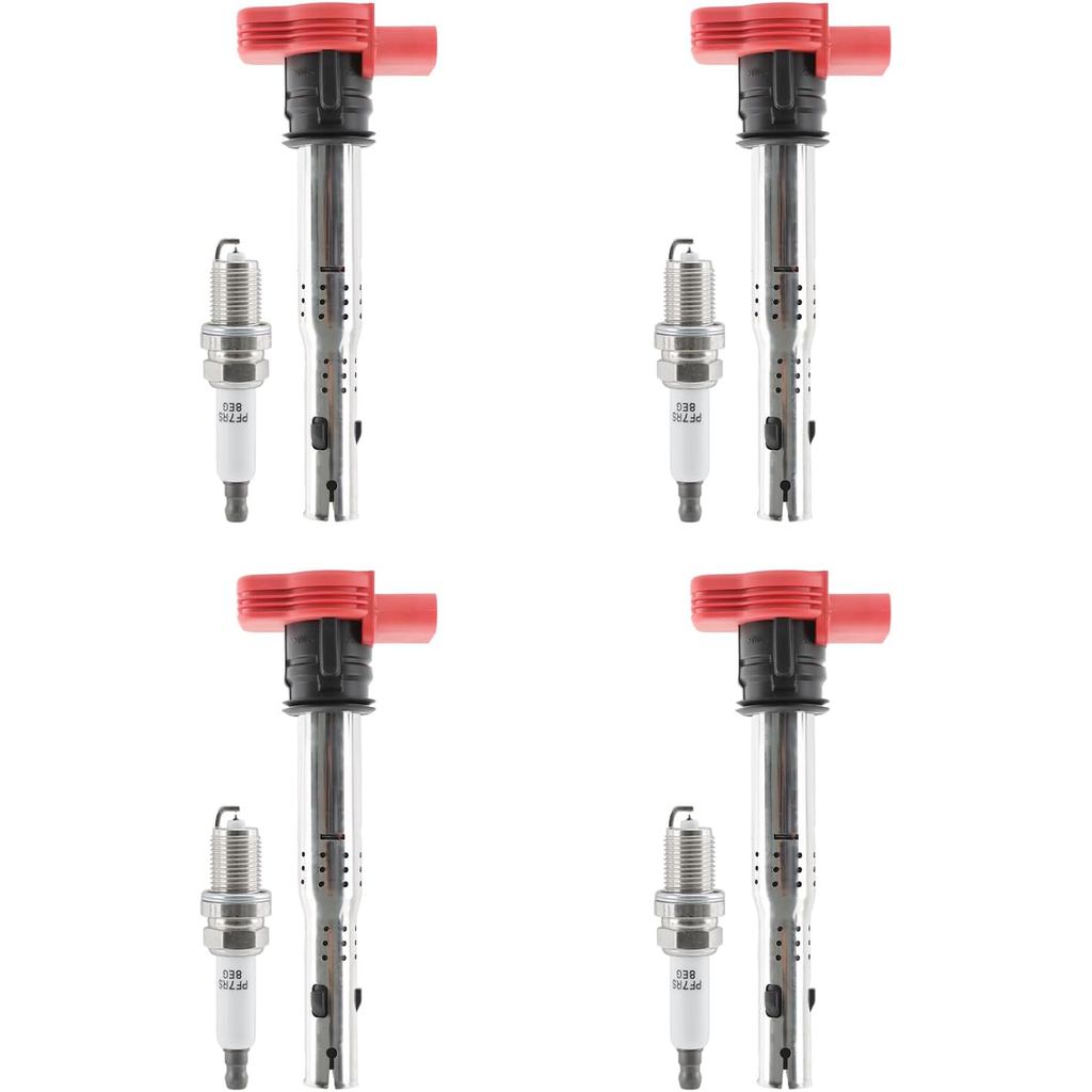 UIU คอยล์จุดระเบิดแพ็คและหัวเทียนเข้ากันได้กับ Audi A4 A6 Volkswagen VW CC Passat GTI 2008 2009 2010