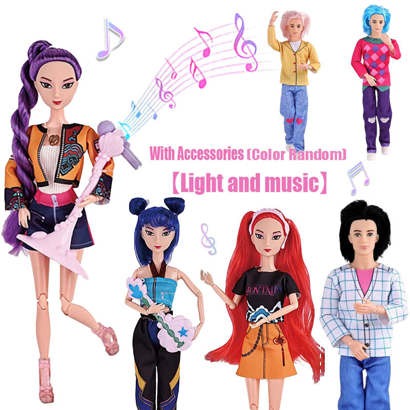 KPop นักล่าปีศาจพร้อมแสงและดนตรีรูปการกระทําของเล่น Rumi Saja Boys Movable Joint ตุ๊กตาของขวัญ