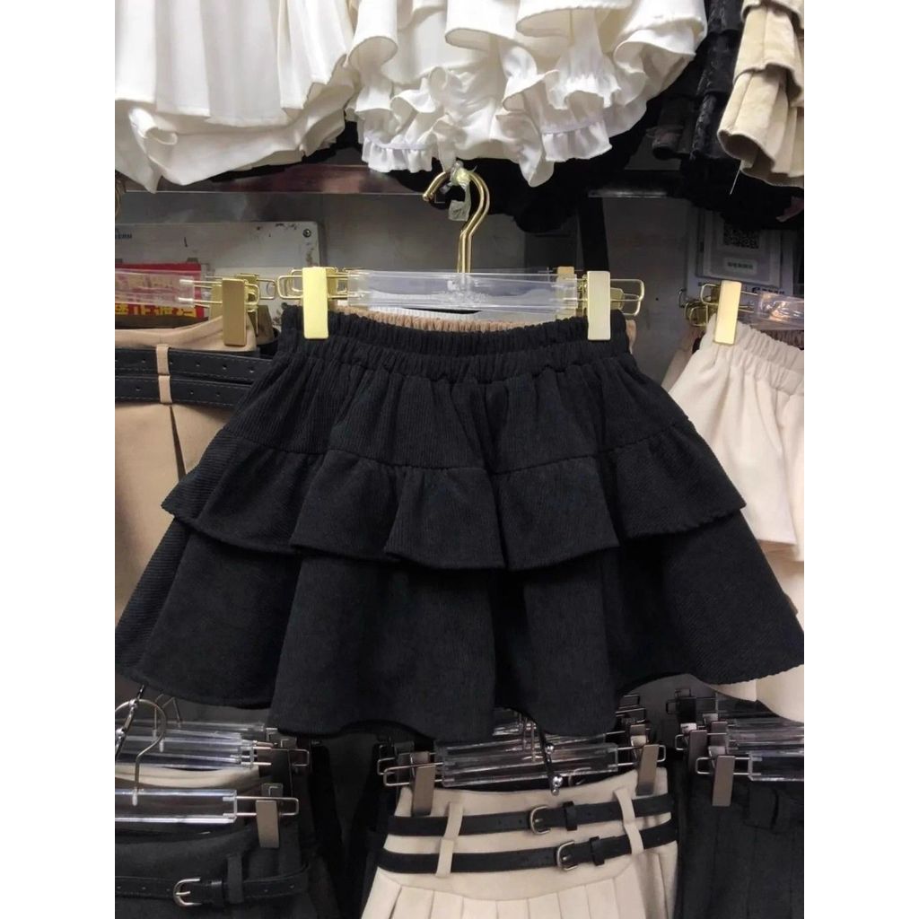 กระโปรงลายพิมพ์เค้กลูกฟูก สำหรับฤดูใบไม้ร่วงและหนาว สวมใส่ได้หลากหลายโอกาส กระโปรงสองชั้น สไตล์วัยรุ่น - รูปที่ 5