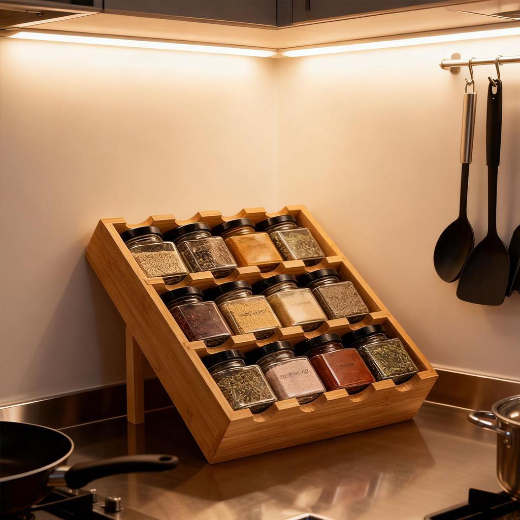 [Whgirld8] Bamboo Spices Rack Organizer 3 ชั้นเครื่องปรุงรสสําหรับตู้ห้องน้ํา