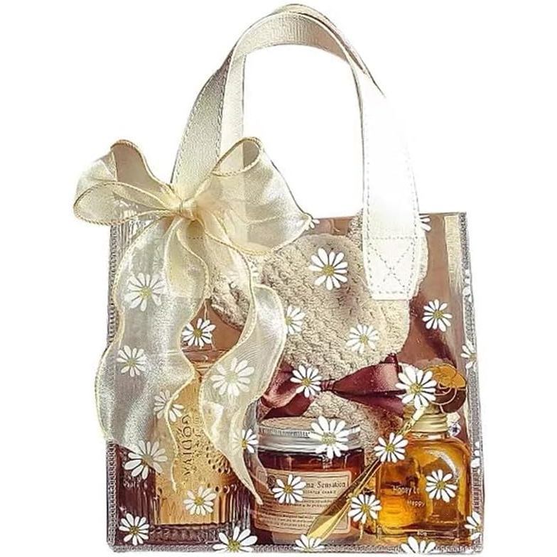 Clear Gift Wrap Bag with Handles (2pcs,9.1 X 9.8X 5.5) Heavy Duty Plastic Waterproof Gift Packing Ba