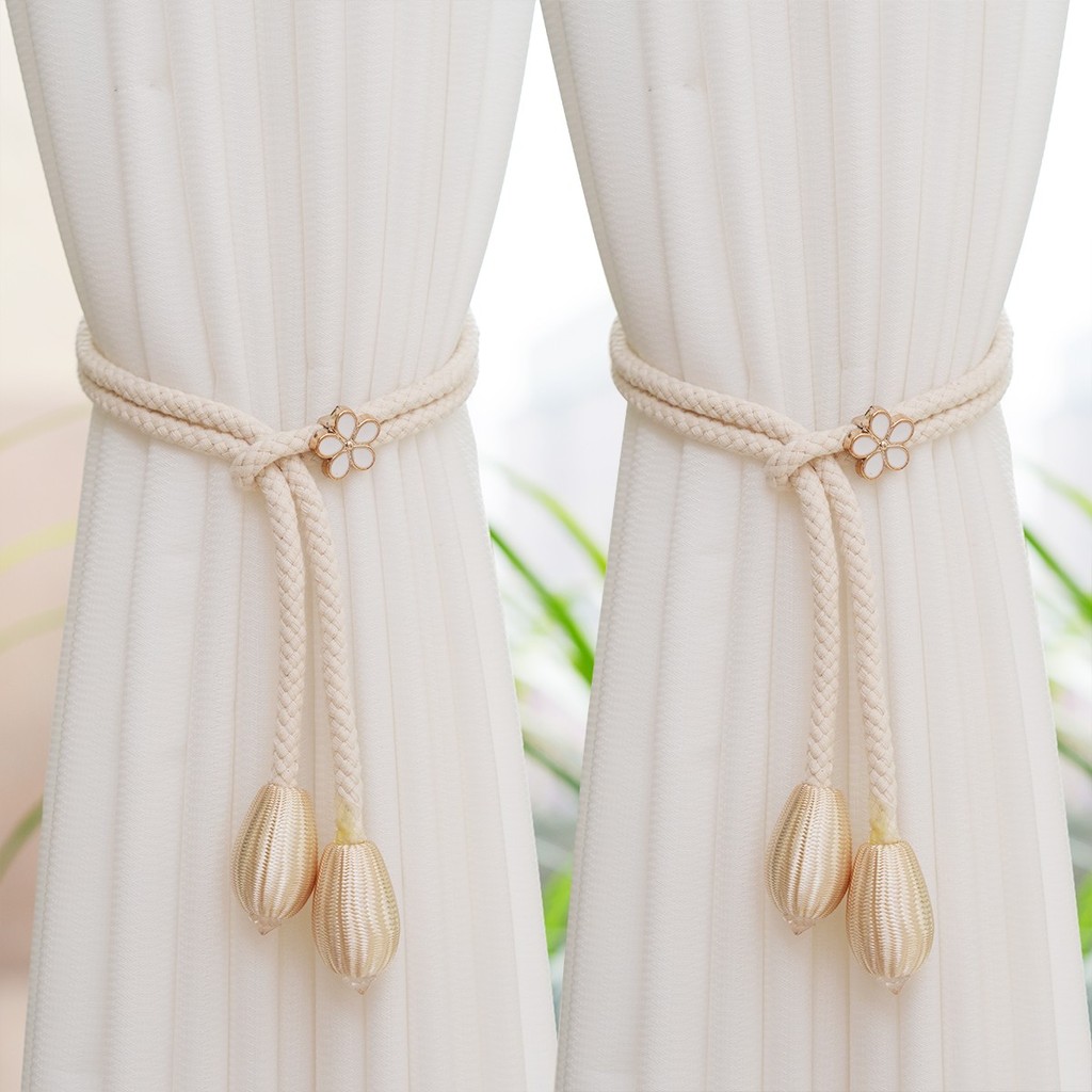 ผ้าม่าน Laced-up Tie-Up Tie เชือกปรับ Simple Gauze ผ้าม่านสายรัดคงที่ Creative ดอกไม้หัวเข็มขัด K-35