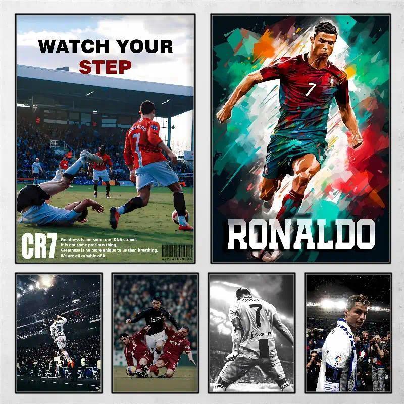 1PC R-Ronaldo ฟุตบอล C-CR7 โปสเตอร์ Self-กาวศิลปะกระดาษกันน้ําสติกเกอร์กาแฟ House Bar Room Wall Deco