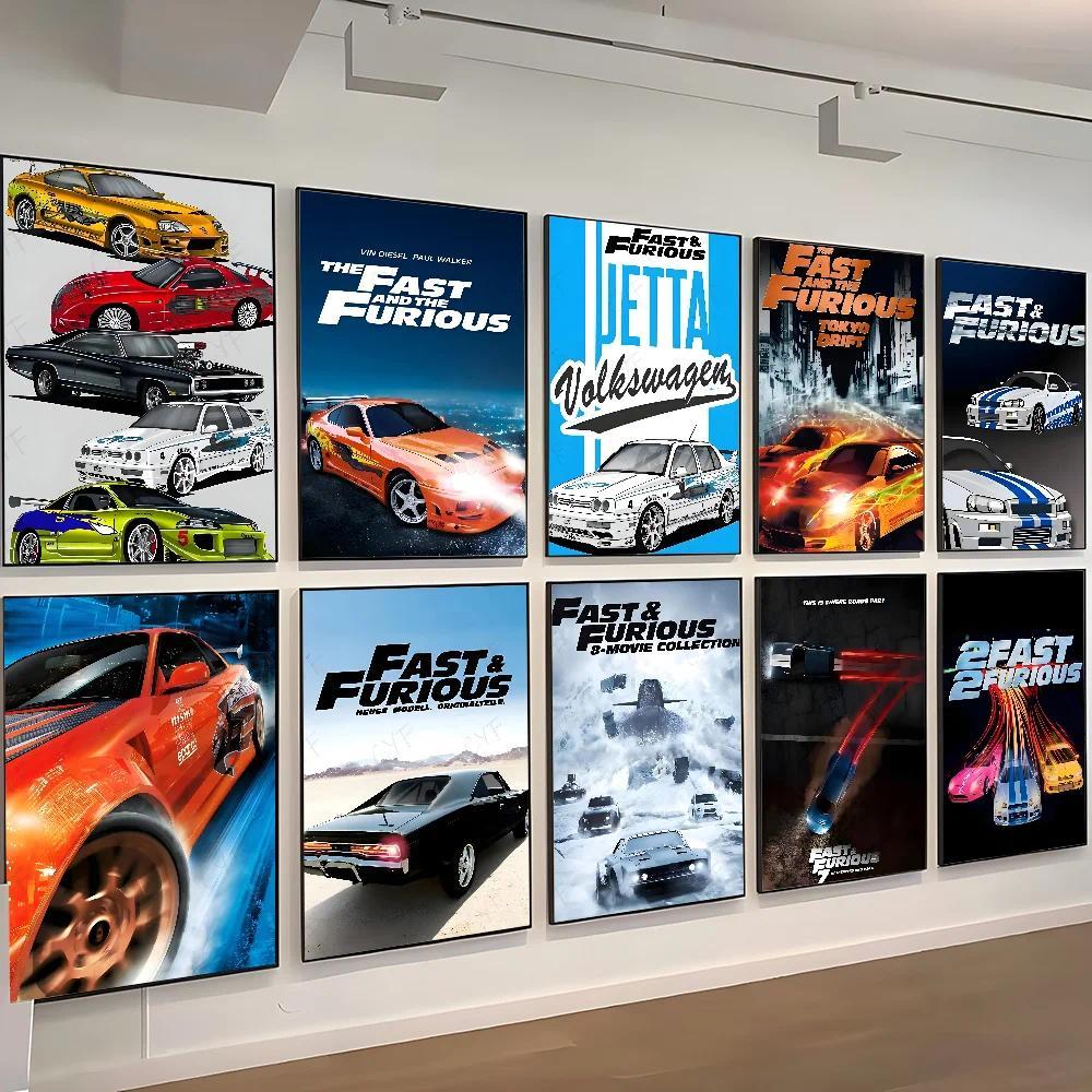 F-Fast And Furious คลาสสิก Retro โปสเตอร์ Self-กาวศิลปะกระดาษกันน้ําสติกเกอร์กาแฟ House Bar Room Wal