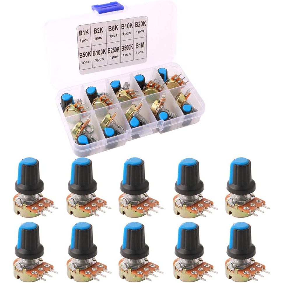 FULARR 10 ชิ้นพรีเมี่ยมเชิงเส้นโรตารี Taper Potentiometer,ปรับ 3 ขั้วโรตารี Potentiometer พร้อมฝาครอ