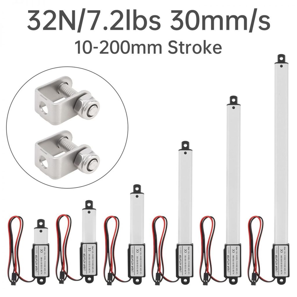 10-200 มม.จังหวะ Mini Electric Linear Actuator 12V 30 มม./วินาที 32N/7.2lbs ไฟฟ้าลูกสูบยก Linear Motion Actuator สําหรับ Home Automation พร้อมวงเล็บ