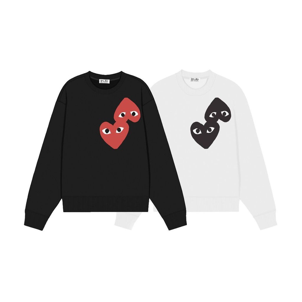 CDG PLAY Love Heart พิมพ์แขนยาวรอบคอ Terry เสื้อกันหนาวผู้ชายผู้หญิงคู่สไตล์อินเทรนด์หลวมแฟชั่น