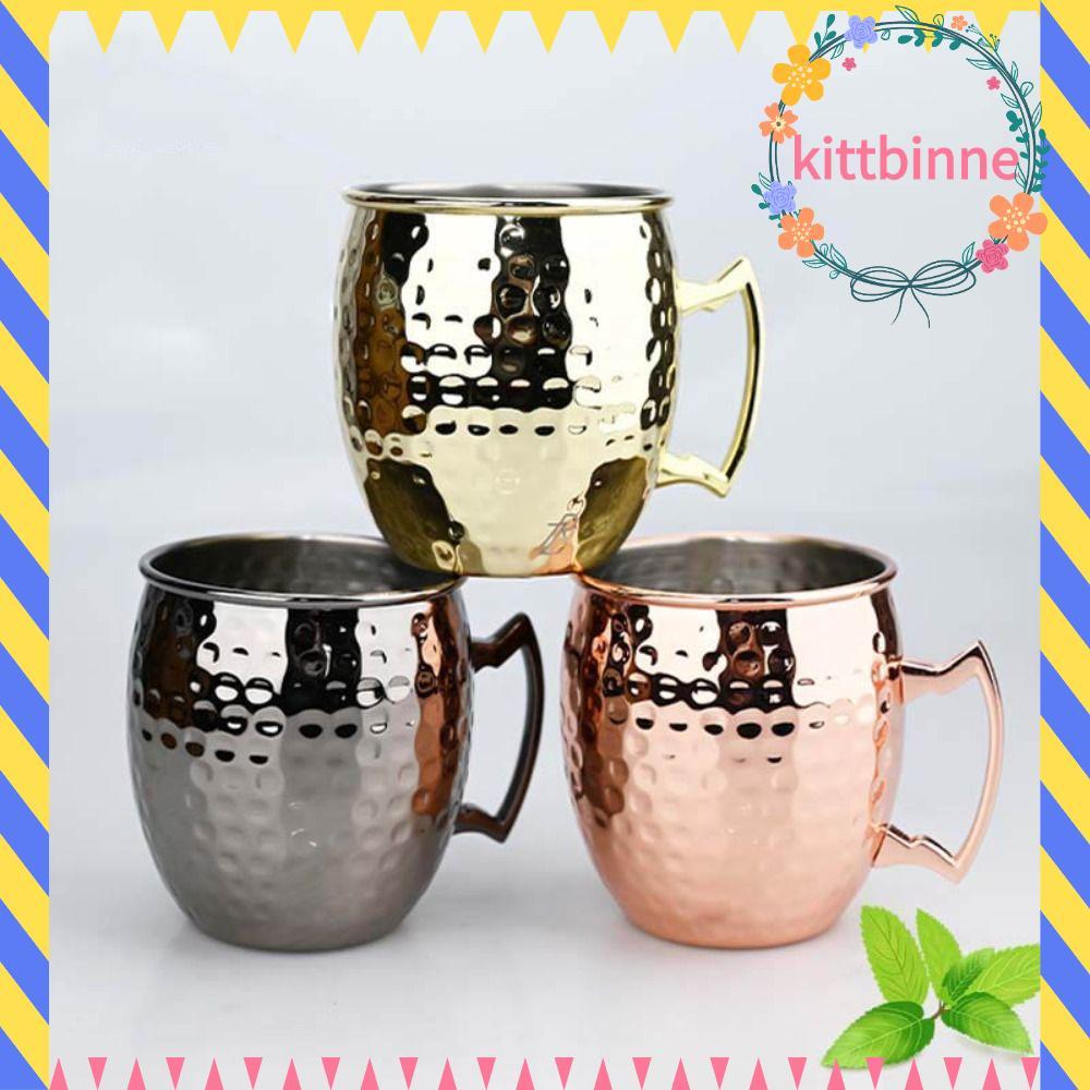 KITTBINNE823 ถ้วยทองแดงบริสุทธิ์, Moscow Mule 500ml ถ้วยแก้ว,ที่แข็งแกร่ง Riveted จับเรียบลักษณะแปรง
