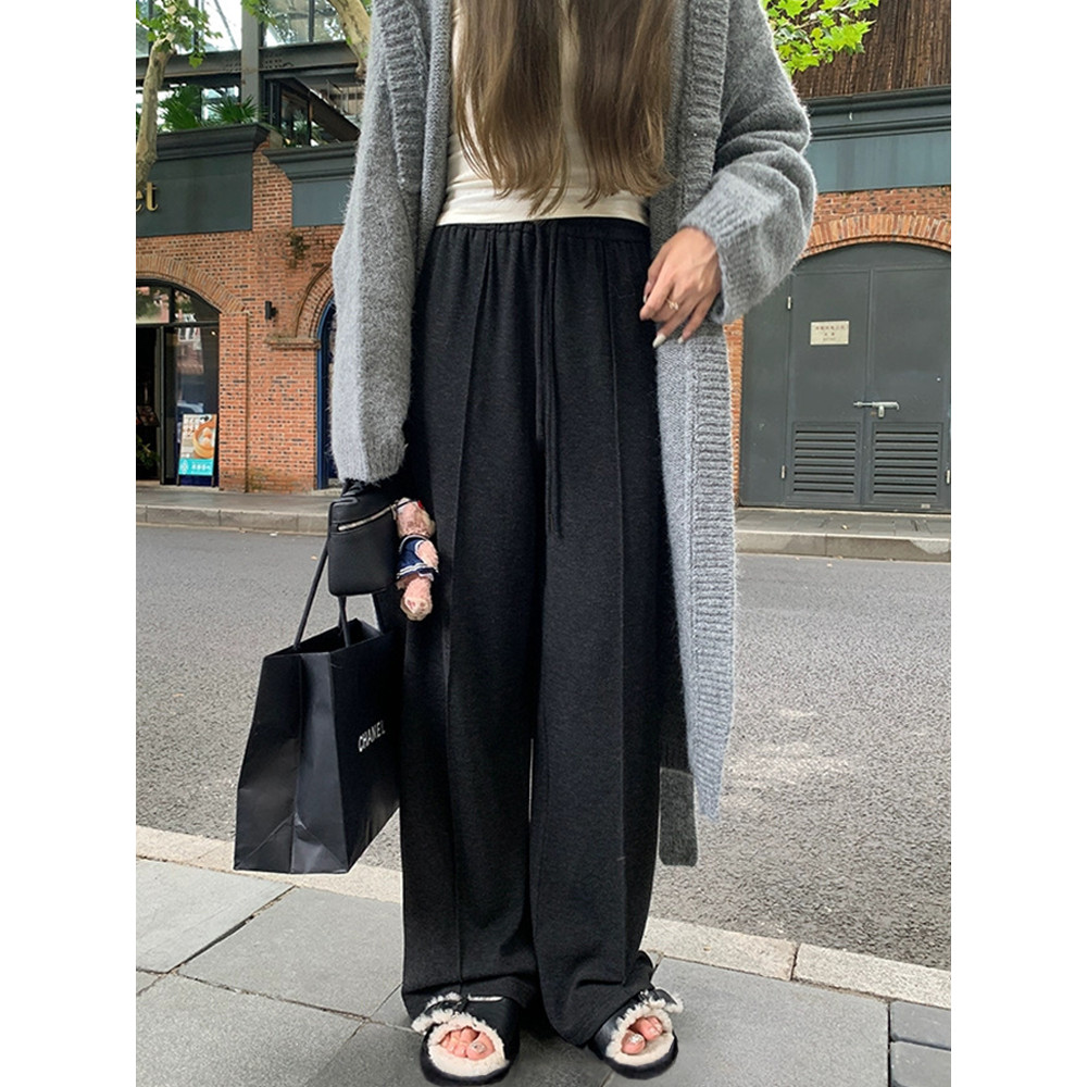 <Moses Queen> กางเกงวอร์มเอวยางยืดสีตัดกันสไตล์สบาย ๆ ขากว้าง สำหรับฤดูใบไม้ร่วงและฤดูหนาว