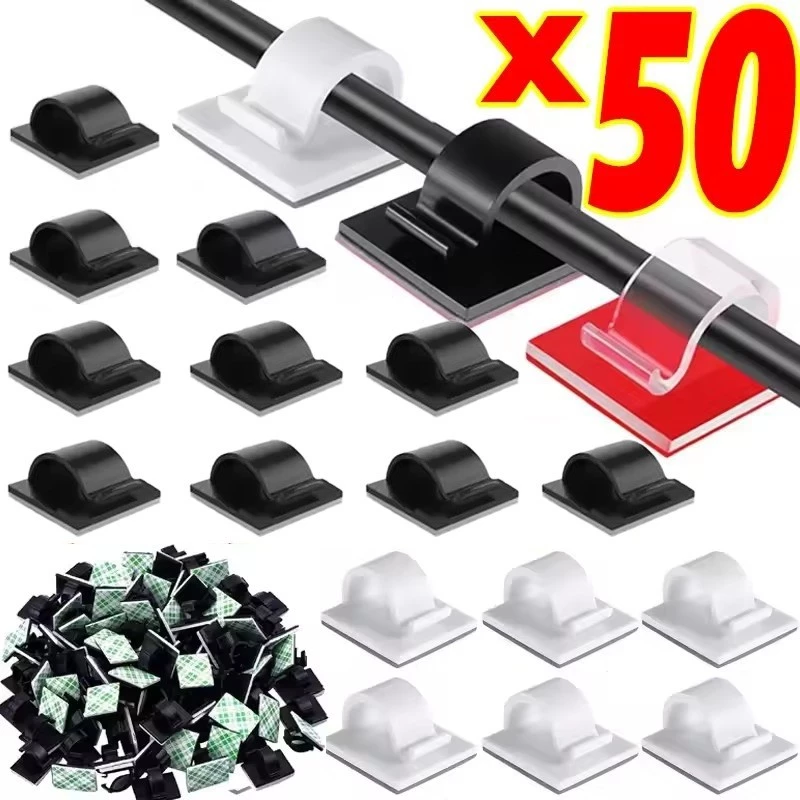 10/30/50 ชิ้น Self กาวคลิปสาย-ที่ถอดออกได้ไฟฟ้าลวด Fixed Clamps Home Office Organizer