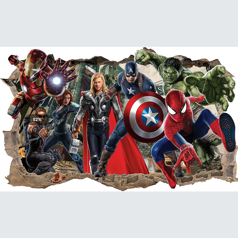 สติ๊กเกอร์ Marvel Avengers Iron Man กัปตันอเมริกา Hulk สติ๊กเกอร์ติดผนังแบบมีกาวในตัวที่ไม่ซ้ําใคร