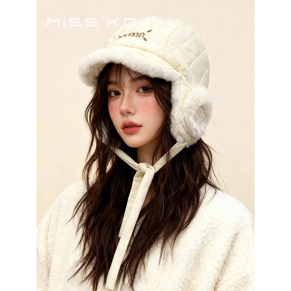 หมวกไหมพรมขนแกะ MISSKOI แบบ windproof สำหรับฤดูหนาวและเล่นสกี