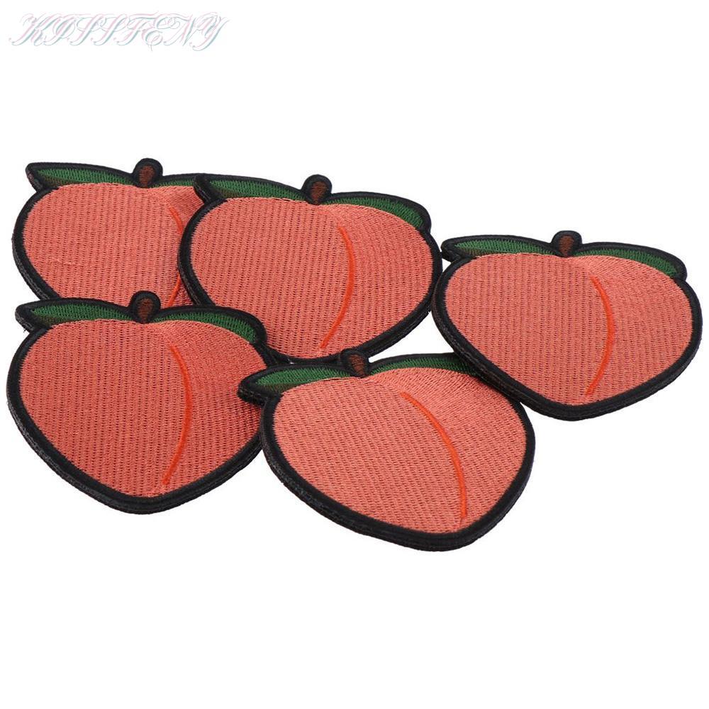 KISSFENY Peach Patch แพ็ค 5 2.99 * 3.07in Hook&Loop Patch, Loop Backing Peach Fun Patch สําหรับถุงเท