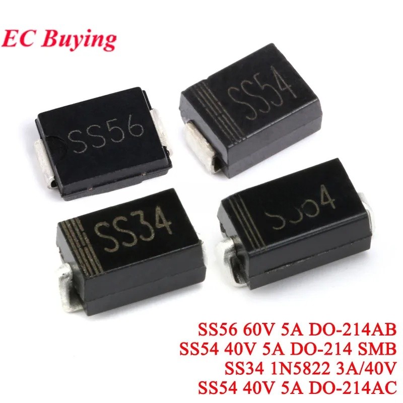 10-10 ชิ้น SMA SMB Schottky Rectifier ไดโอด SMD SS56 SS54 SS34 1N5822 DO-214AC DO-214AB