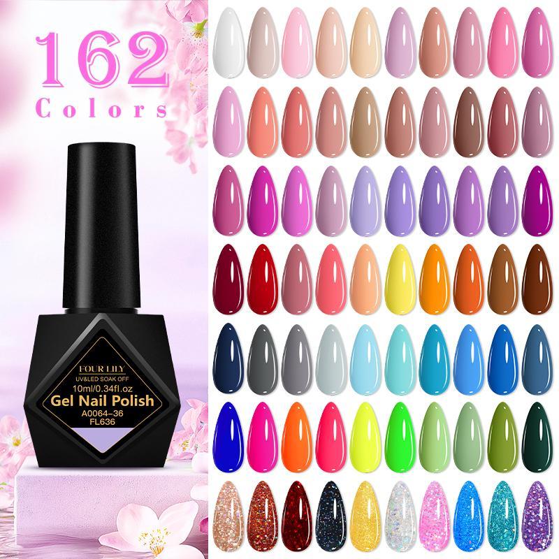 FOUR LILY 10ml ยาทาเล็บเจลแต่งเล็บ 162 สีใหม่ยาทาเล็บสีทึบเชอร์รี่สีดำและสีขาวสำหรับร้านทำเล็บ