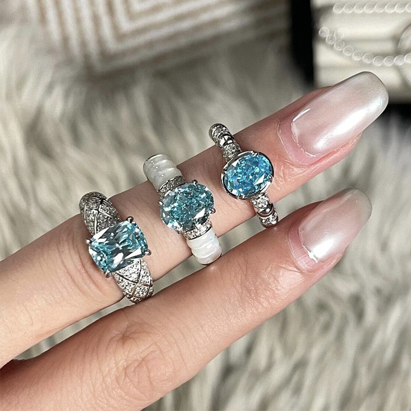 S925 Silver Paraiba 7 * 9mm Dream Catcher Ring Ring