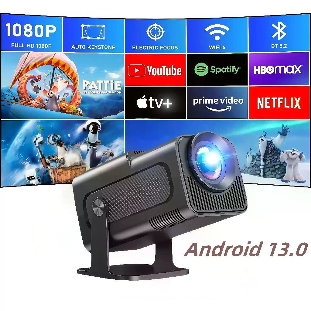 โปรเจคเตอร์ HY320 Pro Full HD 1080P โปรเจคเตอร์อัจฉริยะสําหรับโทรศัพท์มือถือ 180° Flip Android 13.0 