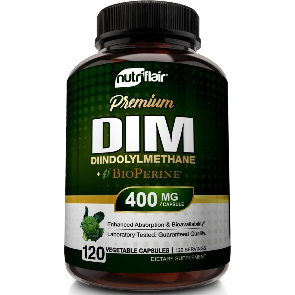 อาหารเสริม NutriFlair DIM 400 มก. พร้อม Bioperine, 120 แคปซูล - Diindolylmethane - Estrogen Metaboli