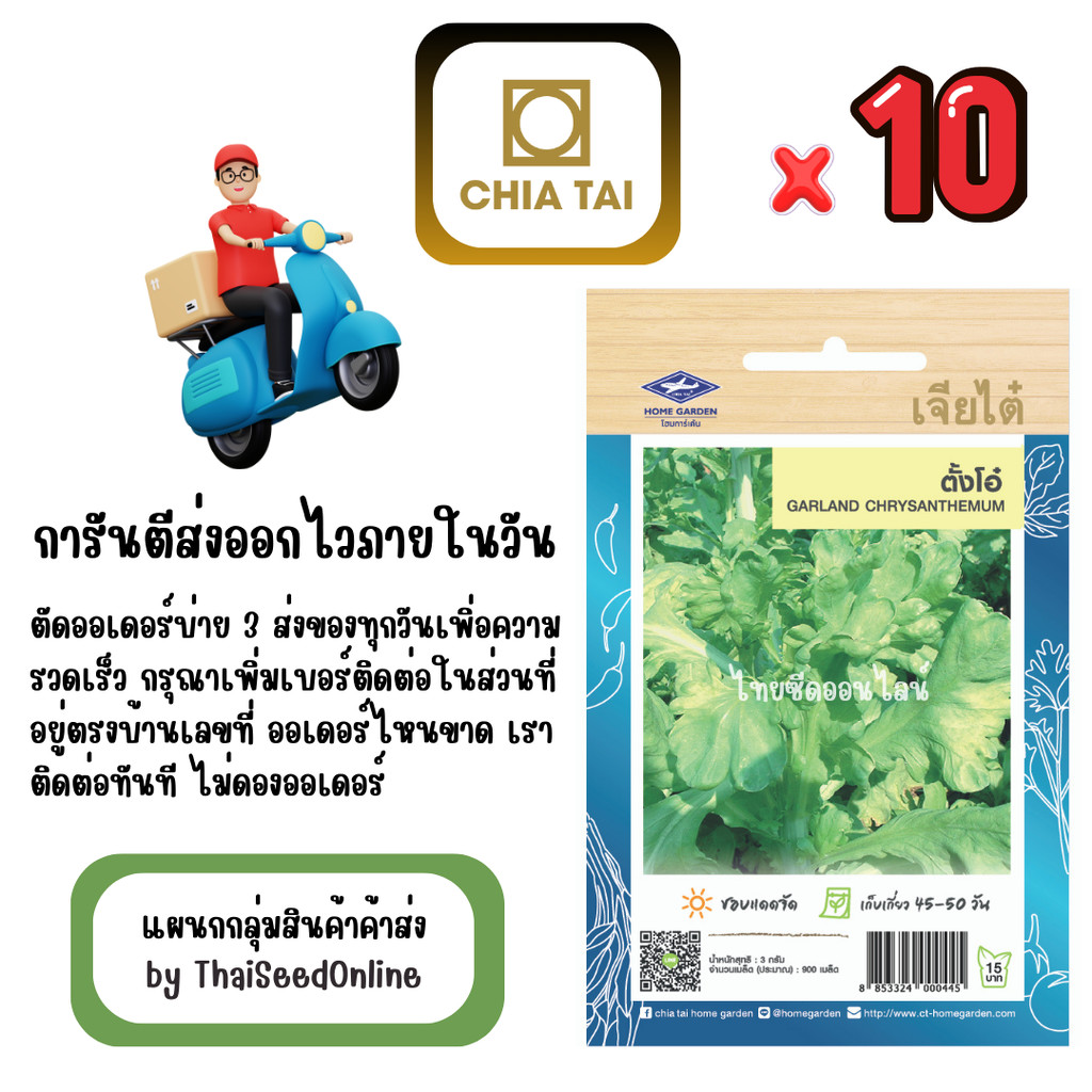 เจียไต๋ CTOP x 10 เมล็ดผักซองเจียไต๋ ตั้งโอ๋ สินค้ายกแพ็ค
