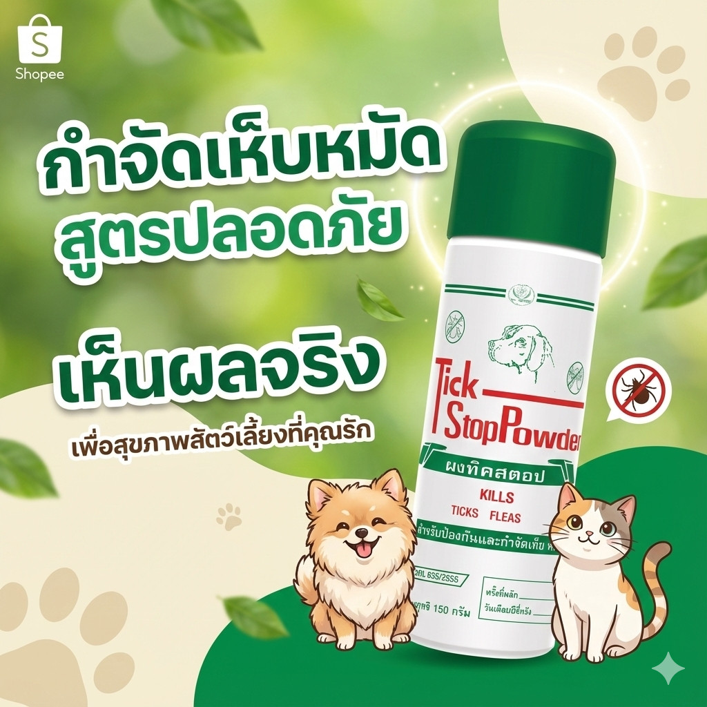 [1ขวด] TickStop แป้ง - เห็บ หมัด สำหรับสุนัข 150g