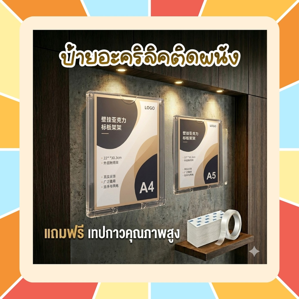 ป้ายอะคริลิกติดผนัง รุ่นประหยัด! สวย ใส ใช้งานคุ้ม ป้ายติดผนัง ป้ายชื่อติดกำแพง กรอบรูปอะคริลิก Acrylic wall sign