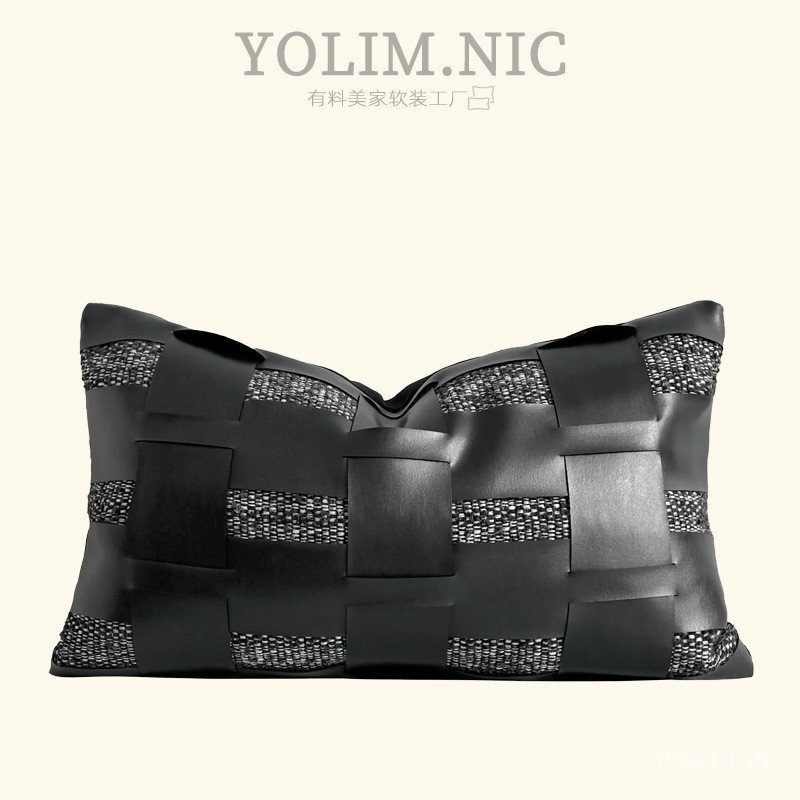 เบาะสีดําโมเดิร์น Simple หมอนหมอนโซฟาโรงแรมขนาดเล็ก B & B หนัง Lumbar Support Hollow รุ่น Room UY8Z