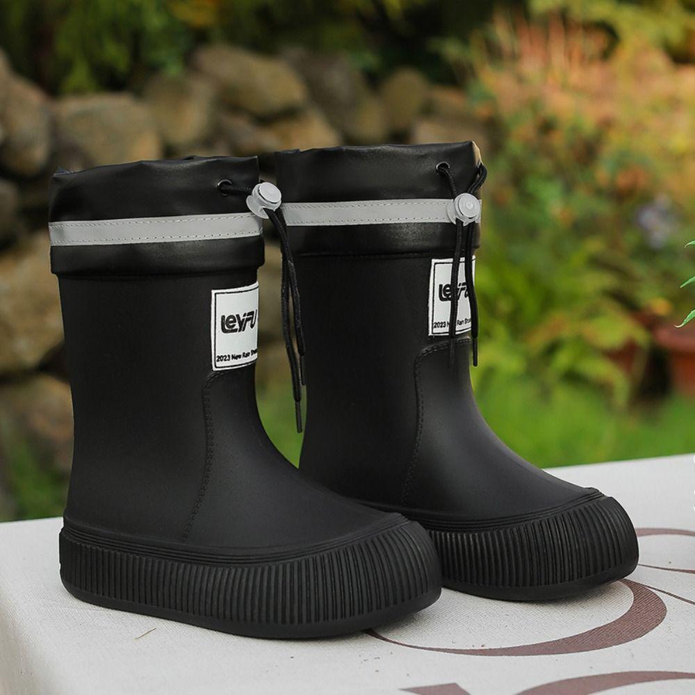 LUNAEDGE รองเท้ากันฝนผู้หญิง, รองเท้ากันฝนการ์ตูนพื้นหนากันลื่น, เทรนด์สตรีทแวร์รองเท้าขากลางตัวอักษรลูกวัวผู้หญิง - รูปที่ 5