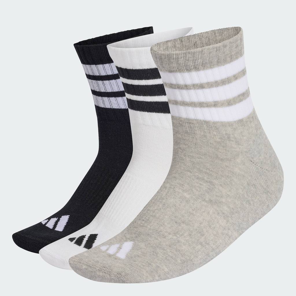 adidas Lifestyle 3 STRIPES CUSHIONED SPORTSWEAR MID CUT SOCKS 3 PAIR PACK Unisex Grey KC9618