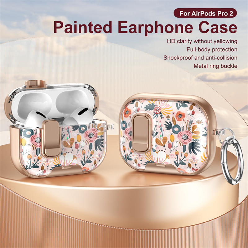 Ins เคสดอกไม้สําหรับ AirPods4/4ANC Pro2 Pro3 ล็อคเคสแม่เหล็กพร้อมแหวน
