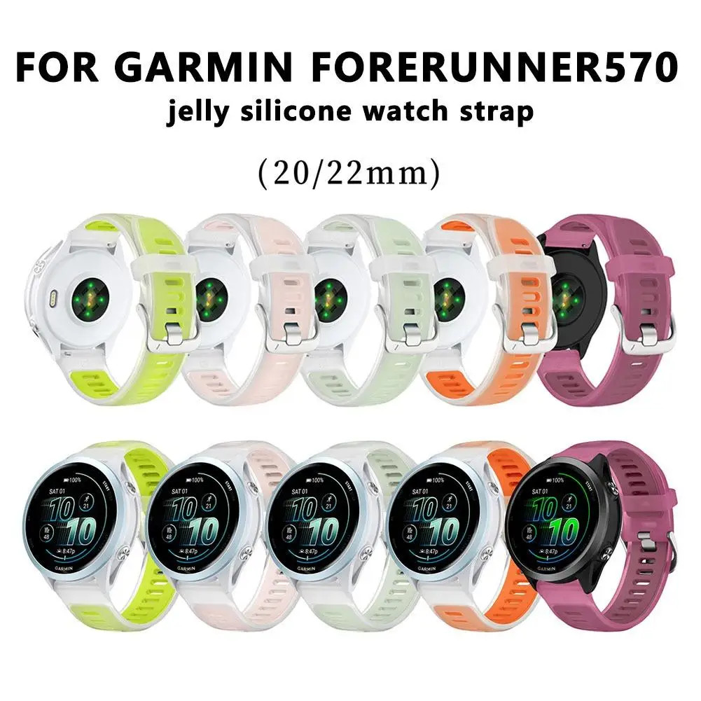 สายรัดซิลิโคนสองสีโปร่งใส 22 มม. 20 มม. สำหรับ Garmin Forerunner 570 265 255 165 55 / Vivoactive 6 5 4 / Venu Sport Band รูปที่ 2
