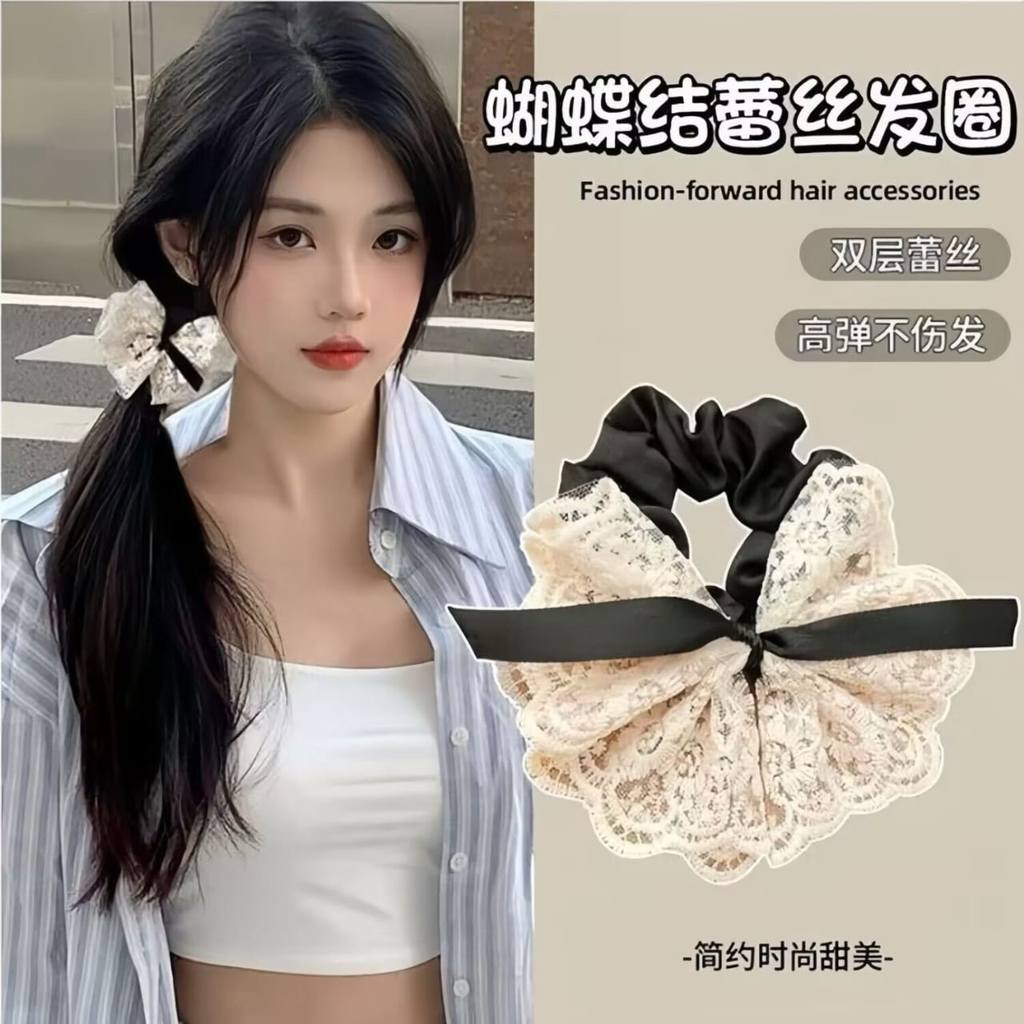 Ikat Rambut  Hinei丝发圈 Bow Lace Hair Tie 甜层双 Bow Bow Bow Bow Bow Hair Tie