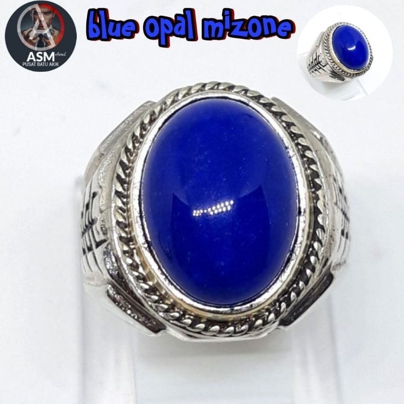 แหวนอาเกต Blue Opal Mizone สีน้ําเงินเข้ม ไฟฉายโปร่งแสง