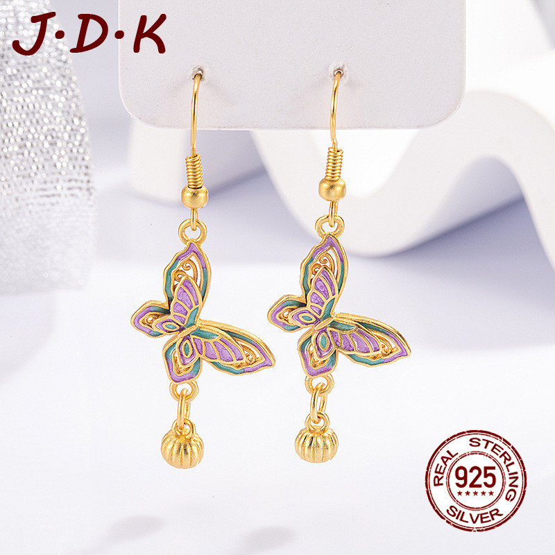 UNGU JDK 18K Gold Purple Filigree Butterfly ต่างหูสําหรับผู้หญิงใหม่