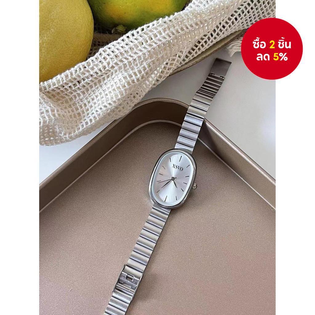 เฉพาะ Silver Color Ladies Quartz Watch - หน้าปัดวงรีละเอียด สายเหล็กสไตล์ไม้ไผ่ เหมาะสําหรับนักเรียน