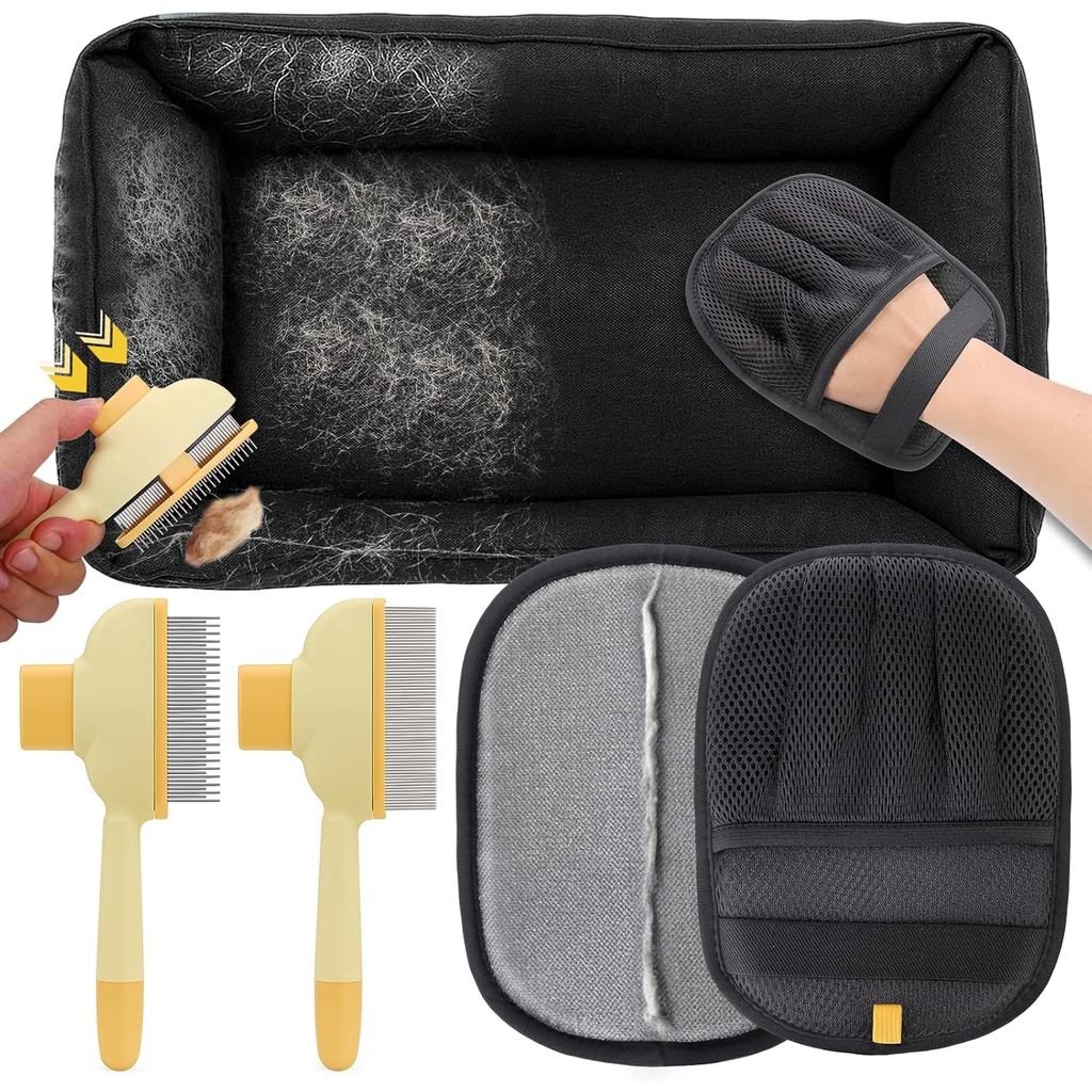 BABORUI Pet Hair Removal Glove - 2 Pack Five Finger Electrostatic Gloves Pet Hair with 2Pcs Flea Com