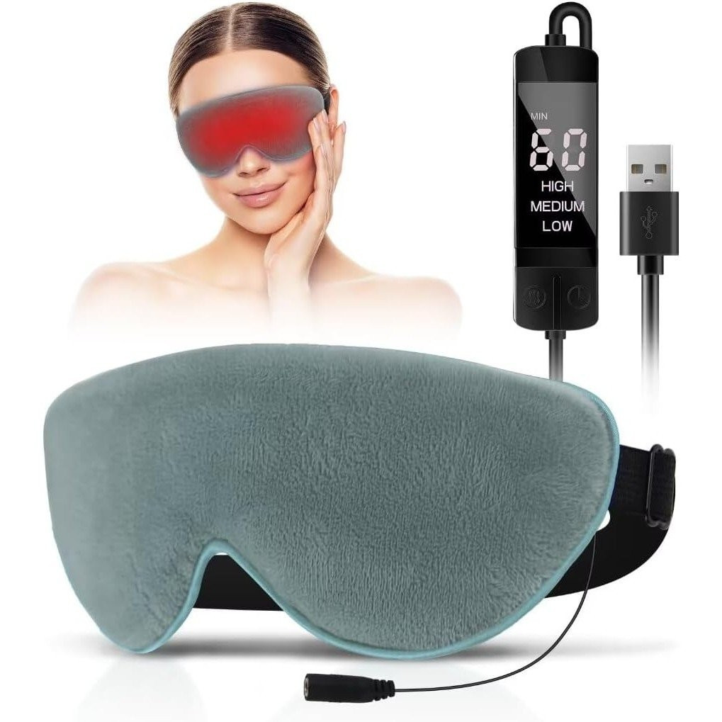 KOVNLO Heated Eye Mask, Washable USB Electric Moist Heat Warm Compress for Eyes, Eye Mask for Dry Ey