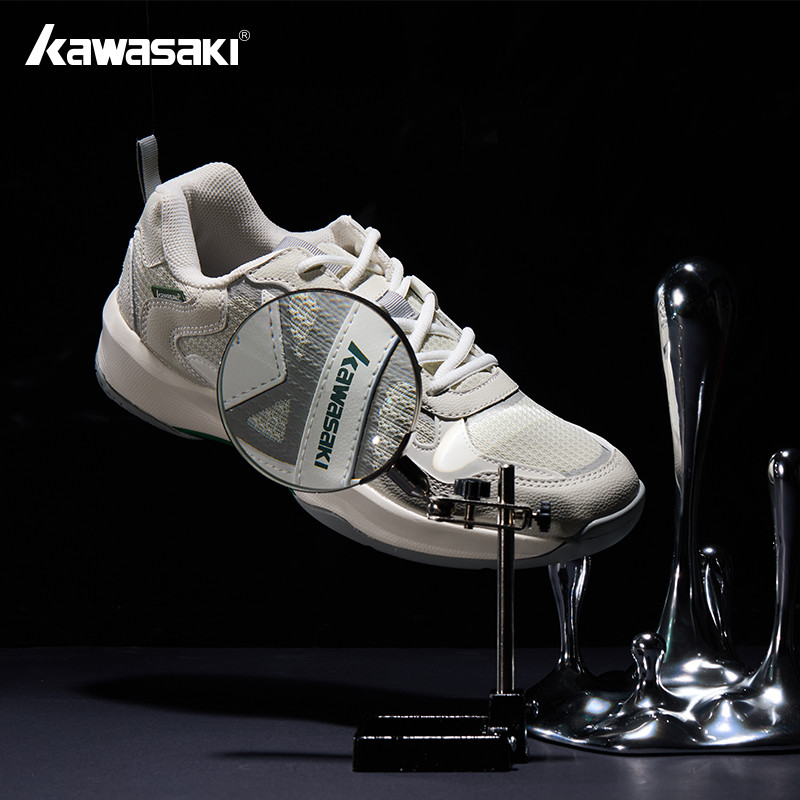 รองเท้าแบดมินตон Kawasaki สีขาว สำหรับผู้ชายและผู้หญิง ออกแบบมาเพื่อมอบประสิทธิภาพในการเล่นและการฝึก