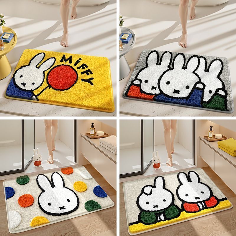 มิฟฟี่ ครัวเรือนการ์ตูนพรม Miffy พรมปูพื้นห้องน้ําห้องส้วมเลียนแบบแคชเมียร์เสื่อกันลื่นเสื่อเท้าดูดซับ
