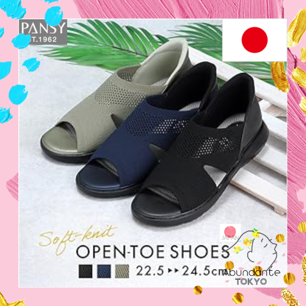 Pansy Open Toe Shoes for Women, 3E, Mesh Knit, 3Colors (Navy/Khaki/Black)[Direct from japan]
