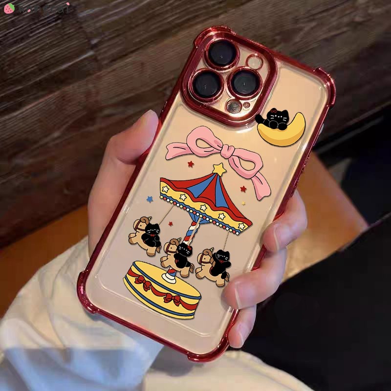 สําหรับ Honor Win Power 2 GT Pro V40 Lite 5G เคสโทรศัพท์ 2026 Merry Go รอบม้าดวงจันทร์แมวดําสีแดงตรุ