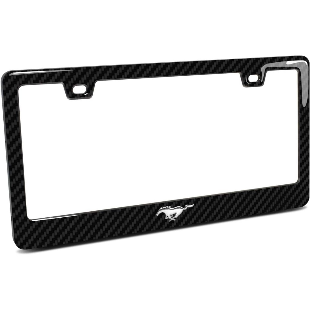 สําหรับ Ford Mustang Pony 3D Chrome Emblem คาร์บอนไฟเบอร์แท้ ABS กรอบป้ายทะเบียนพลาสติก