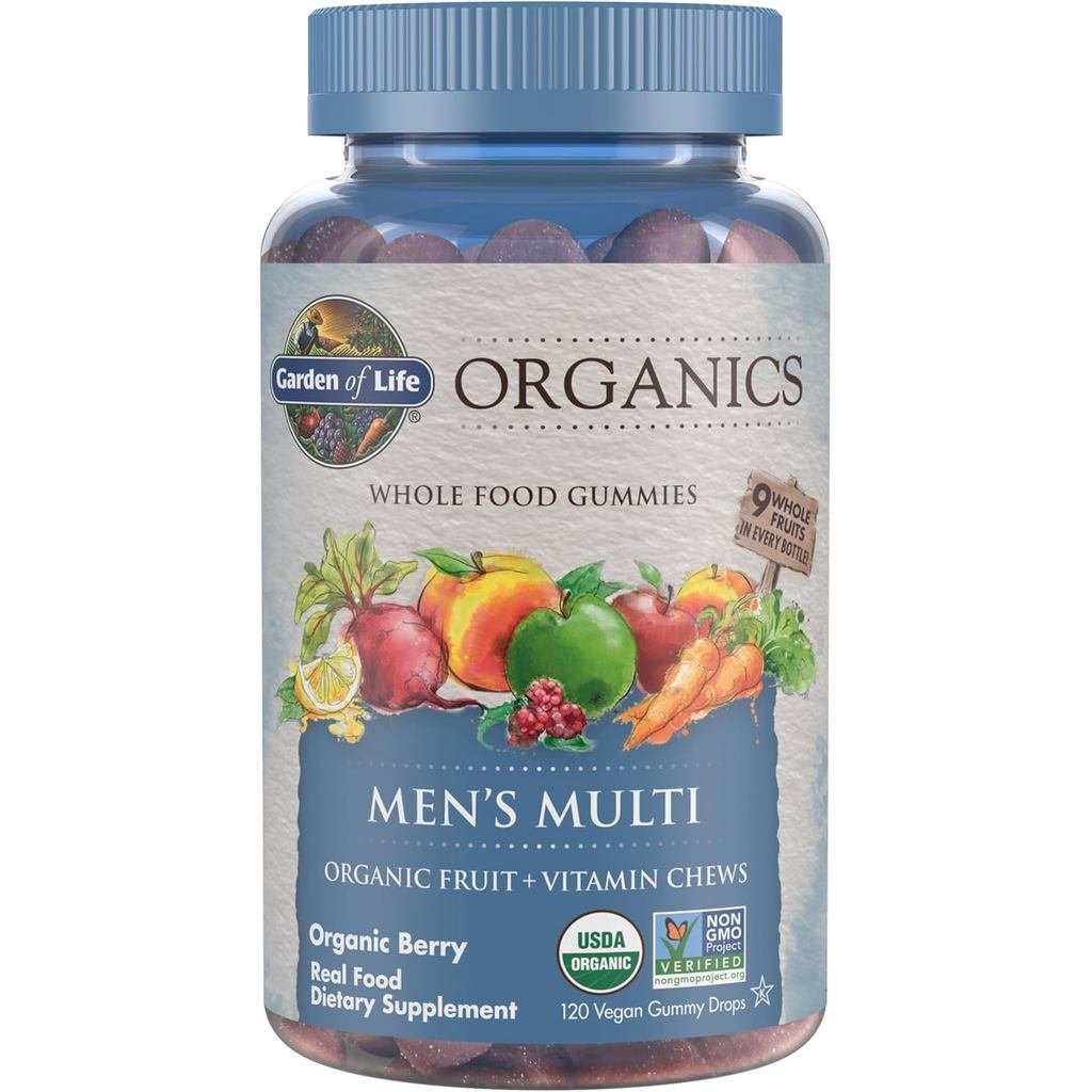 Garden of Life Organics Mens Gummy Vitamins - Berry - Certified Organic, Non-GMO, Vegan, Ksher Compl