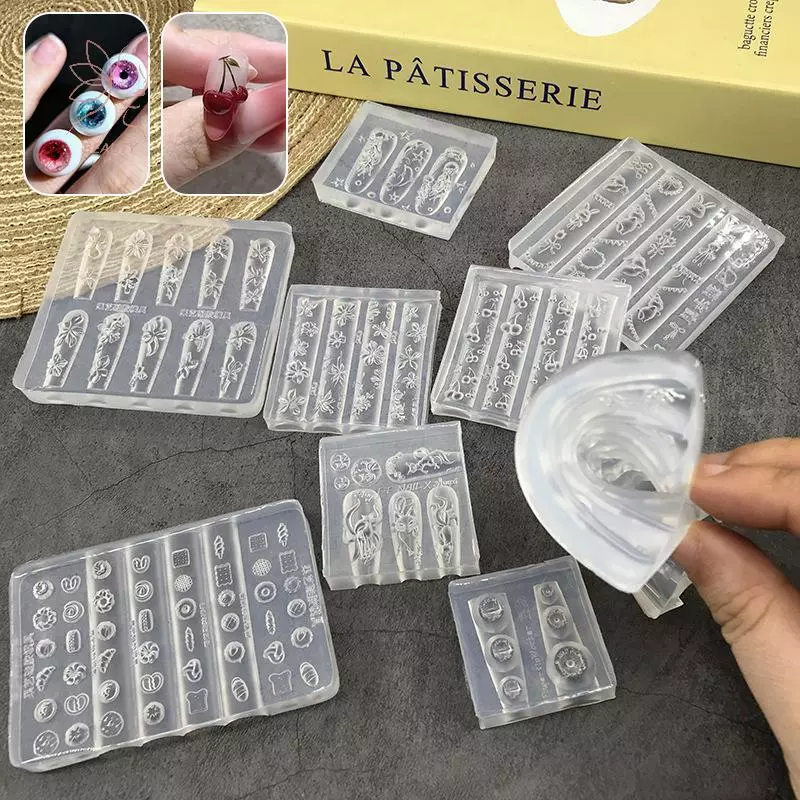 [maybeauty] แม่พิมพ์เล็บ 3D ดอกไม้น้ําแข็งขนมปังแมงกะพรุน Fox Eyeball Stamping Stencils UV Gel Polish Art Mould ซิลิโคนแกะสลักเครื่องมือ DIY ออกแบบเล็บ Charm ตกแต่งแม่แบบ {TH}