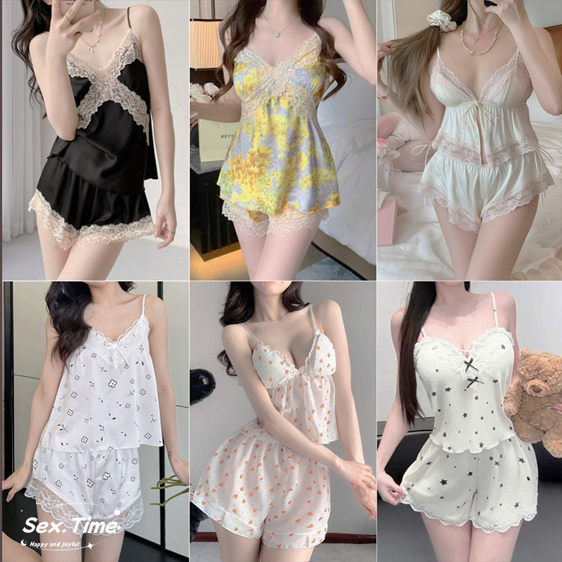 💚Sex time💜 ชุดนอนสตรี ชุดนอน 2 ชิ้น ชุดอยู่บ้าน ลายดอกไม้ ผ้าใส่สบาย หลายสไตล์ ส่งจากไทย