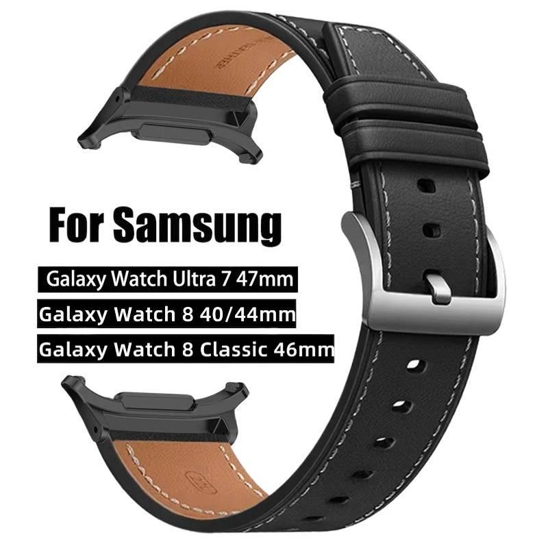 สายนาฬิกาหนังสําหรับ Samsung Galaxy Watch 7 Ultra/8 40/44 มม.Smartwatch Band สร้อยข้อมืออุปกรณ์เสริม