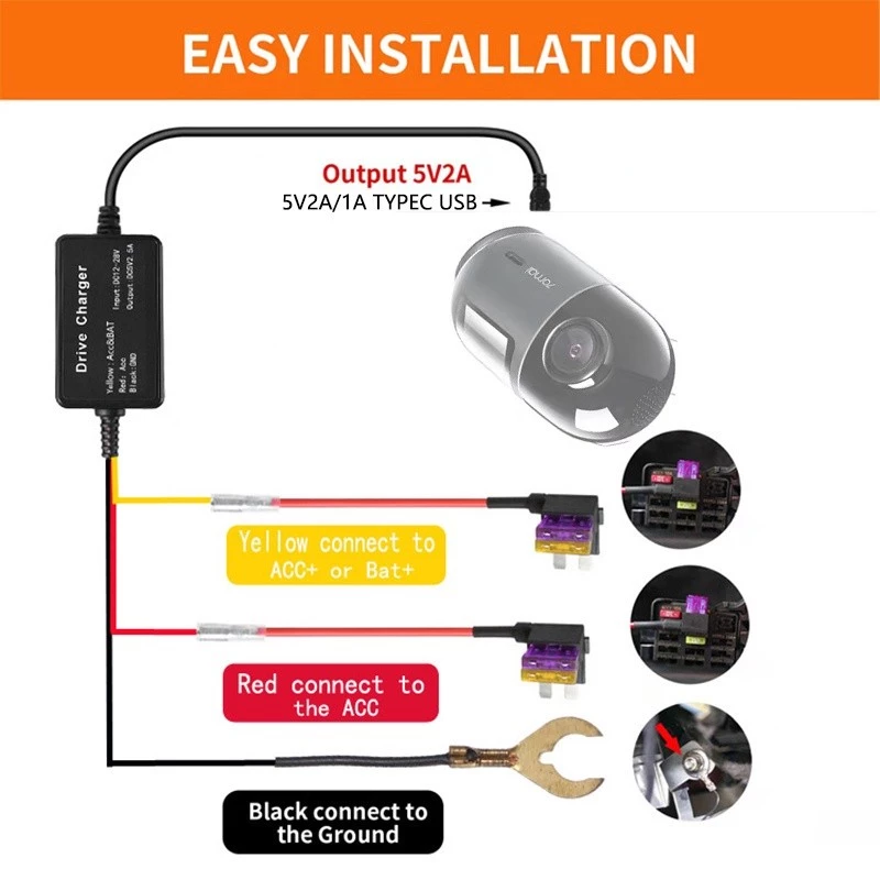สายเคเบิลจอดรถยนต์ Type-C สําหรับ 70MAI UP04 X200 70MAI Hardwire Kit X200 Omni 360°สายไฟมอนิเตอร์จอดรถ 24 ชั่วโมง thumbnail 3